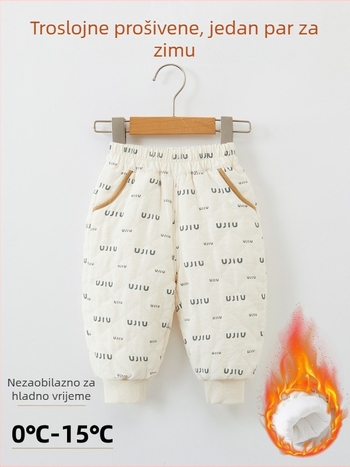Dječje debeli quiltirani topli hlače, unisex, zimske, trostruka izolacija od pamuka