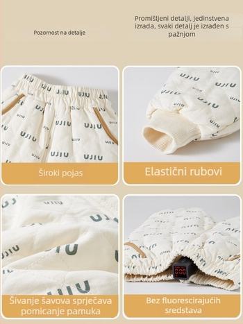 Dječje debeli quiltirani topli hlače, unisex, zimske, trostruka izolacija od pamuka