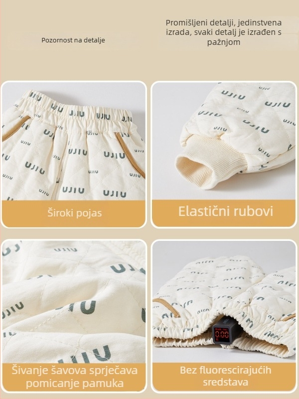 Dječje debeli quiltirani topli hlače, unisex, zimske, trostruka izolacija od pamuka