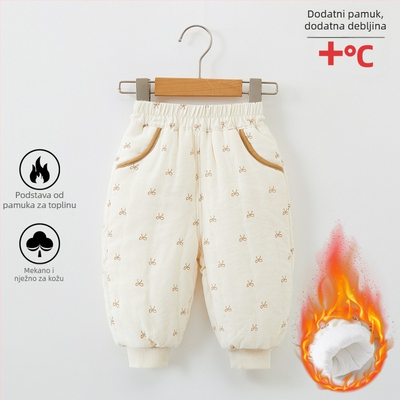 Dječje debeli quiltirani topli hlače, unisex, zimske, trostruka izolacija od pamuka