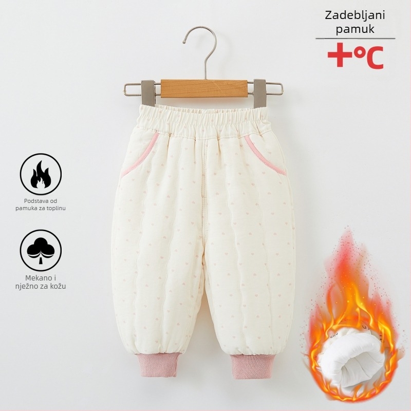 Dječje debeli quiltirani topli hlače, unisex, zimske, trostruka izolacija od pamuka