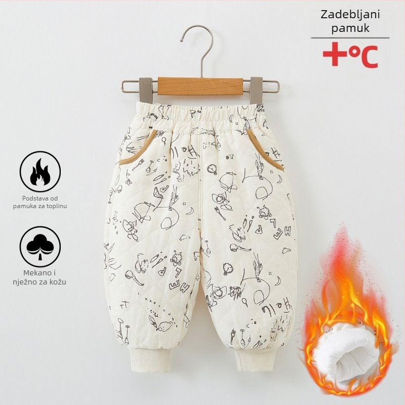 Dječje debeli quiltirani topli hlače, unisex, zimske, trostruka izolacija od pamuka