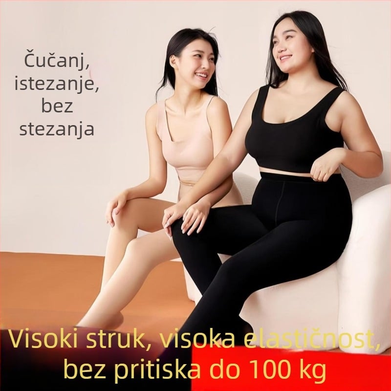 Plus-size nude boje tajice s flis podstavom za proljeće, jesen i zimu