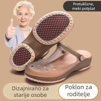 Protuklizne papuče za starije žene, novi model 2026, unutarnja upotreba, zatvoreni prsti, jelly klogs s rupicama, za vanjsku upotrebu