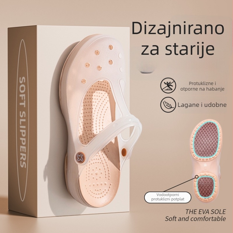 Protuklizne papuče za starije žene, novi model 2026, unutarnja upotreba, zatvoreni prsti, jelly klogs s rupicama, za vanjsku upotrebu