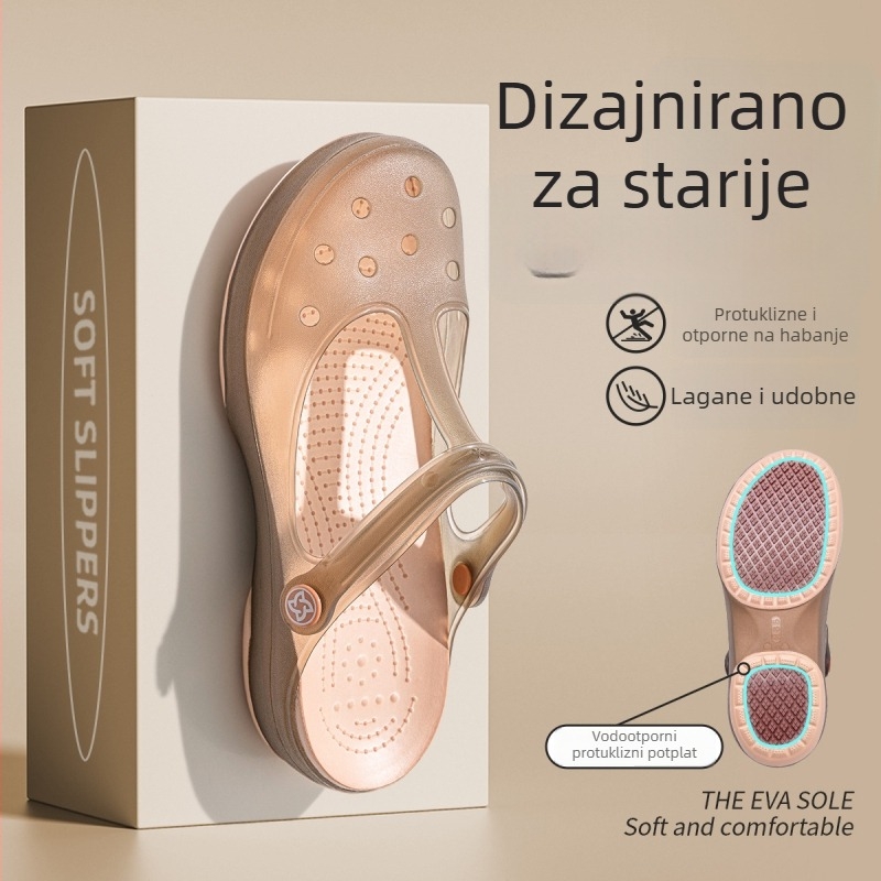 Protuklizne papuče za starije žene, novi model 2026, unutarnja upotreba, zatvoreni prsti, jelly klogs s rupicama, za vanjsku upotrebu