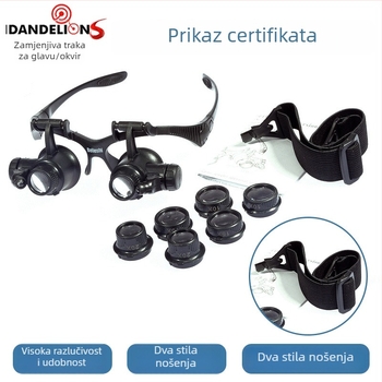 Beileshi naočale za glavu s LED osvjetljenjem za popravak satova, četiri kompleta leća