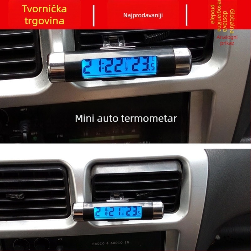 Automobilski elektronički sat s termometrom i LED rasvjetom