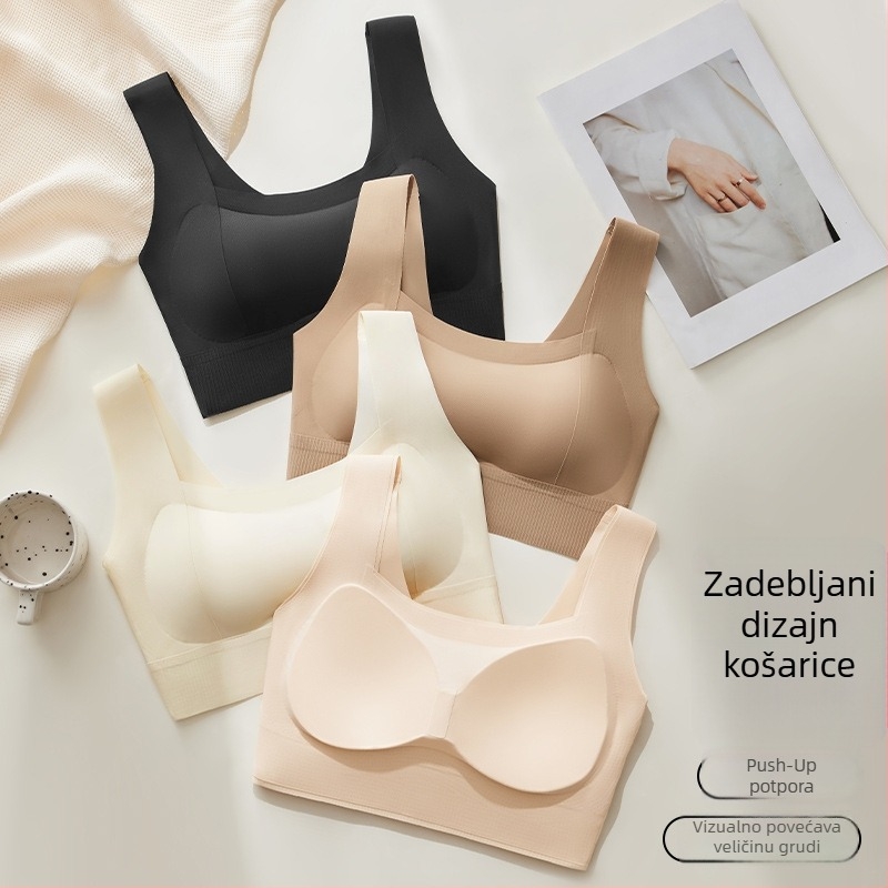 Bešavni top za glatko leđa, bez naramenica, s fiksnim košaricama, zaštita od providnosti, push-up efekt, ljetnje donje rublje od ledenog svile za žene