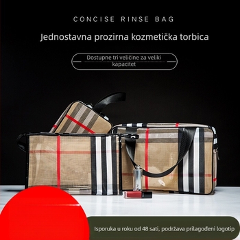 PVC set kozmetičkih torbi od tri dijela s kariranim uzorkom, velika kapaciteta, za putovanja