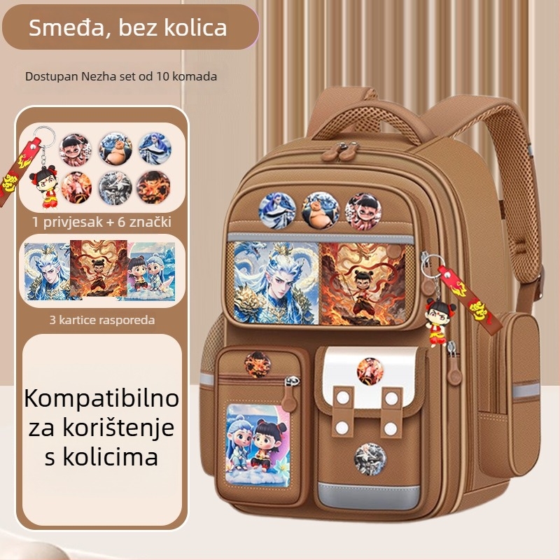 Nezha školska torba na kolima za učenike osnovne škole, 1.–6. razred, unisex, velika kapaciteta, vodootporna