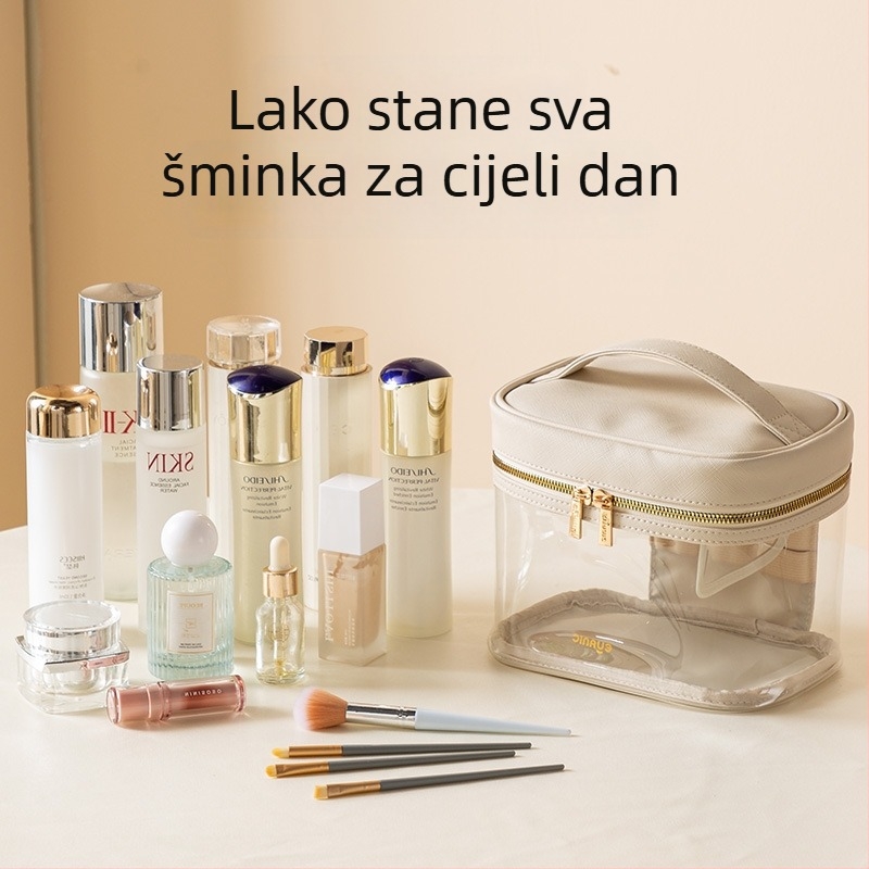 Putna prozirna kozmetička torbica, vodootporna, prijenosna, velika kapaciteta, dvostrukog sloja torbica za kozmetiku
