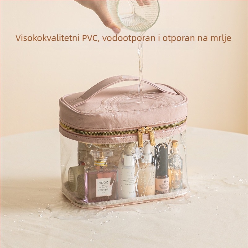 Putna prozirna kozmetička torbica, vodootporna, prijenosna, velika kapaciteta, dvostrukog sloja torbica za kozmetiku