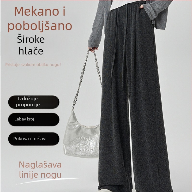Ženske hlače visokog struka, širokih nogavica, od poliestera, svakodnevne