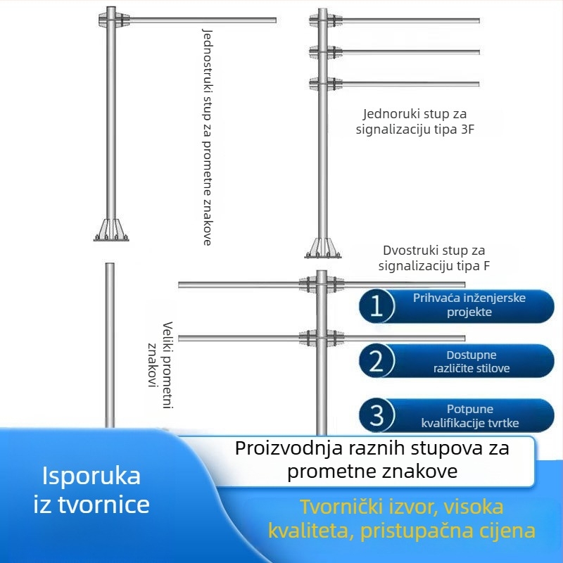 Aluminijski prometni znak za autocestu, s jednim stupom i konzolnim nosačem