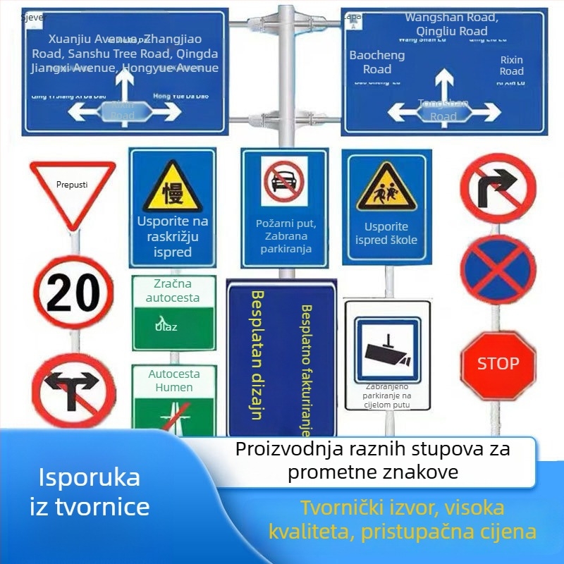 Aluminijski prometni znak za autocestu, s jednim stupom i konzolnim nosačem
