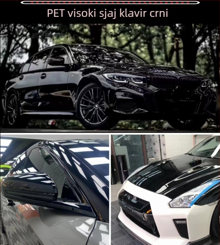 PET ultra sjajni crni vinilni film za automobile, bicikle i motocikle – samoljepljivi DIY film