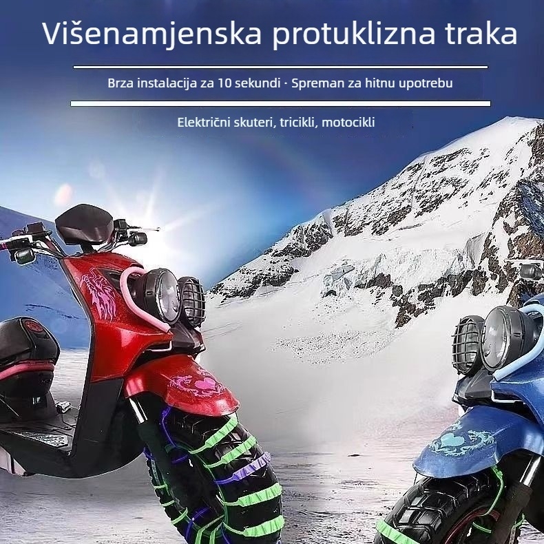 Gumeni protivklizni lanac za električna vozila – zimski uvjeti i snijeg, jednostavna za ugradnju, otporan na habanje, za bicikle i motocikle