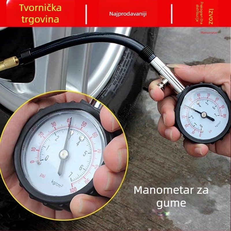 Točan digitalni mjerač tlaka u gumama s dugim crijevom za automobile, visoka preciznost