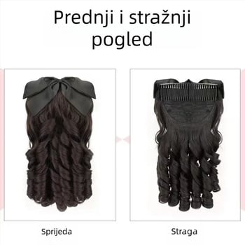 Perika s rimskim kovrčama i repom s mašnicom — stil princeze, kosa otporna na toplinu od žice