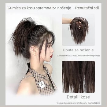 Ženska perika s bun kosom, prirodna dvostruka punđa, duga kosa, pahuljasti stil gnijezda, dodatak za kosu sa Shark klipom
