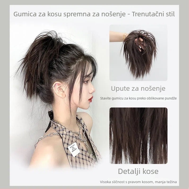 Ženska perika s bun kosom, prirodna dvostruka punđa, duga kosa, pahuljasti stil gnijezda, dodatak za kosu sa Shark klipom