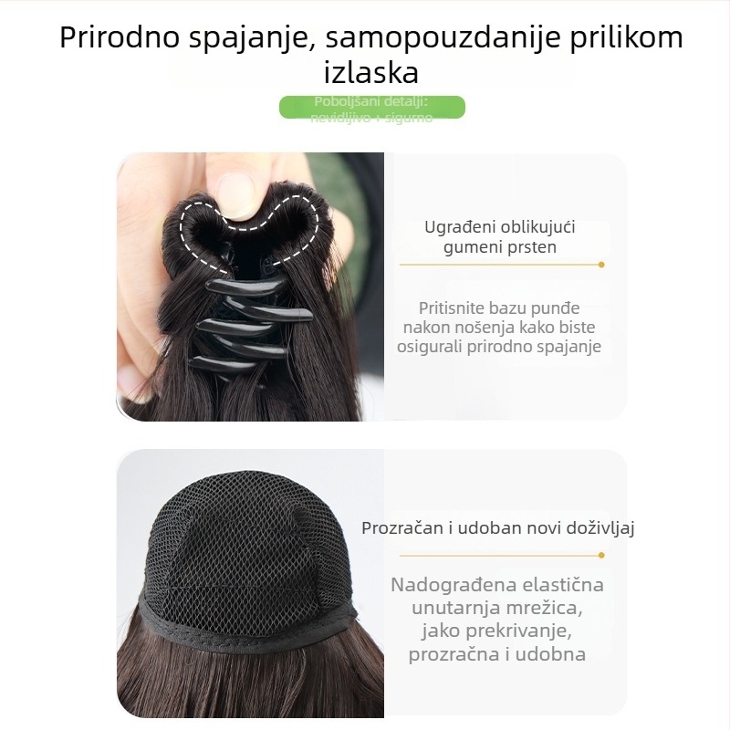 Lažna perika s ravnim kosom i repom, s kopčom za pričvršćivanje, 30 cm, pogodna za niski rep