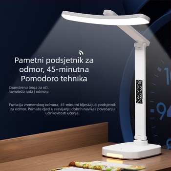 Dvoglava stolna svjetiljka za zaštitu očiju s ugrađenom baterijom, sklopivi držač za olovke, za ured i čitanje