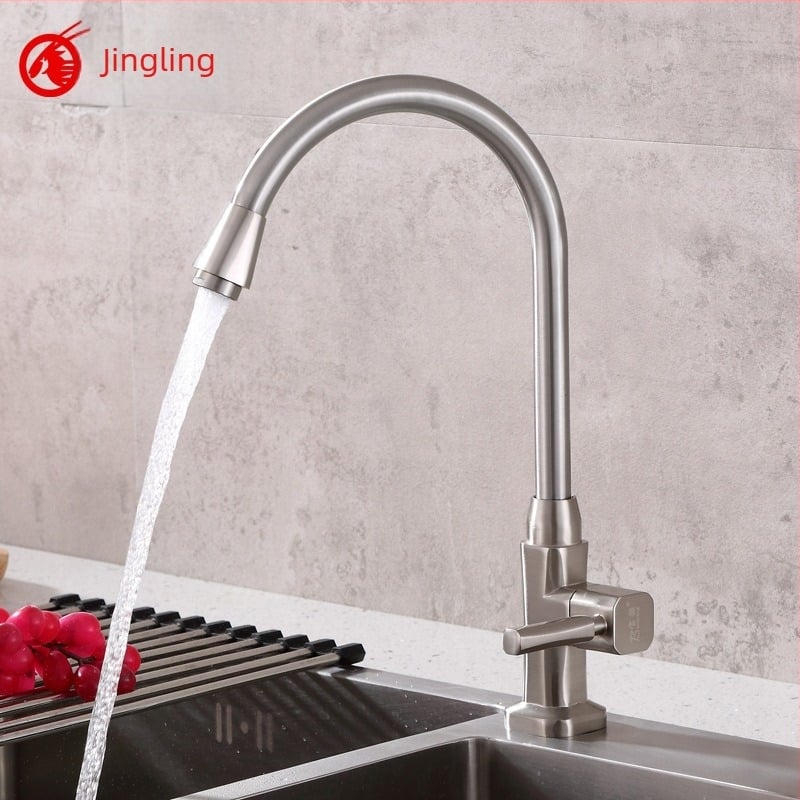 Kuhinjski faucet s brušenim završetkom, dizajn žabe, samo hladna voda, 360° rotacija za sudoperu