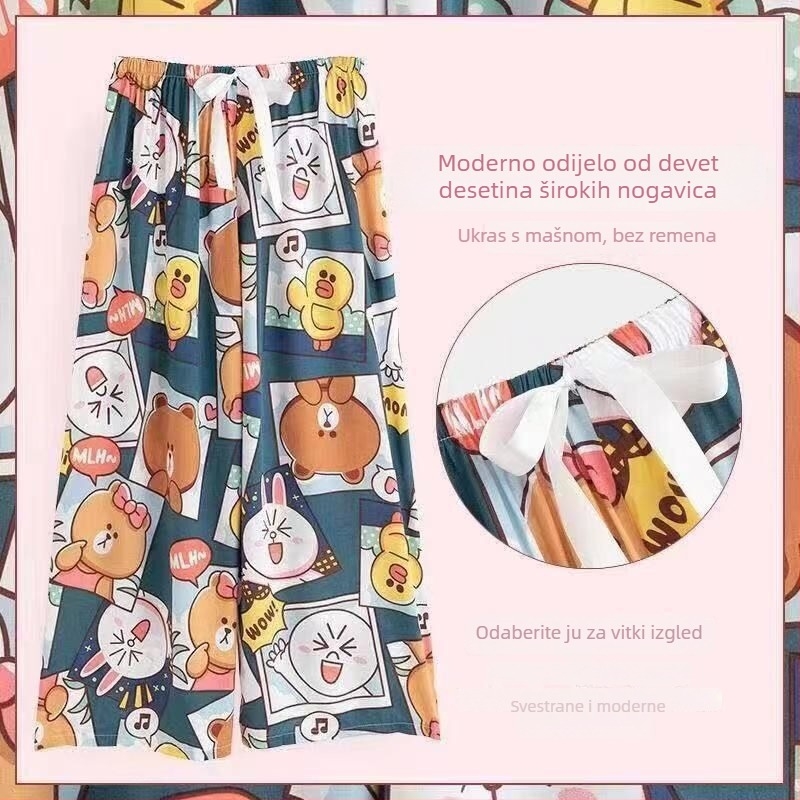 Ženske široke hlače, cropped dužine, ljetne, od pamuk-saten materijala