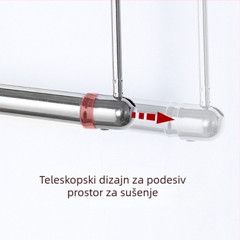 Nehrđajući čelična teleskopna šipka za balkon za sušenje odjeće, s kukom za vješanje, produživa i sklopiva
