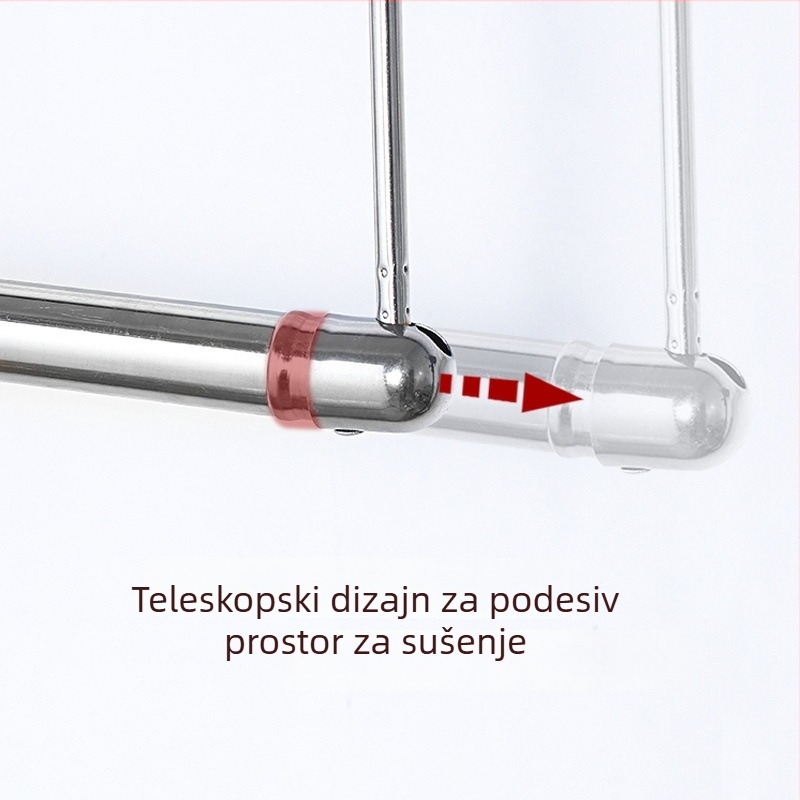 Nehrđajući čelična teleskopna šipka za balkon za sušenje odjeće, s kukom za vješanje, produživa i sklopiva