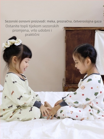 Četveroslojni spavaći vreć od bambus-pamučne gaze za bebe i djecu, s odvojenim nogama, sprječava pomicanje deke, pogodno za proljeće i jesen