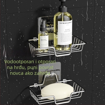 Zidni držač sapuna i posudicu od nehrđajućeg čelika, bez bušenja, s odvodnim dizajnom, za kupaonicu
