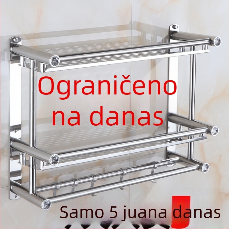 Zidni držač ručnika od nehrđajućeg čelika, bez bušenja, dvostruki i trostruki organizator za kupaonicu