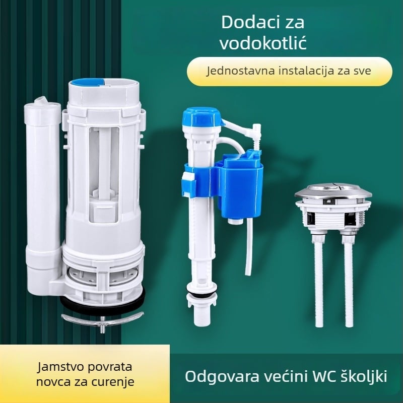 Set dodatne opreme za spremnik WC-a: ulazni ventil, odvodni ventil, ručni gumb za ispiranje