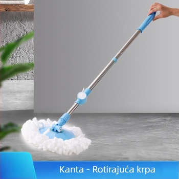 Moderno minimalistički ručni mop s rotirajućom glavom za iscijeđivanje, zamjenjiva šipka, glavica s valjkastom četkom, nehrđajući čelični spremnik za iscijeđivanje i pamučna glava