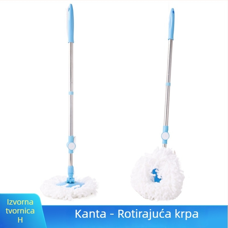 Moderno minimalistički ručni mop s rotirajućom glavom za iscijeđivanje, zamjenjiva šipka, glavica s valjkastom četkom, nehrđajući čelični spremnik za iscijeđivanje i pamučna glava