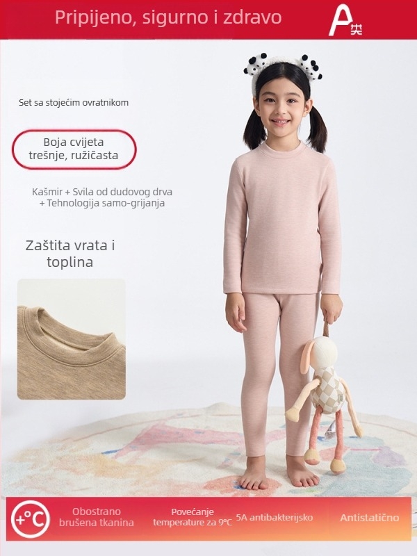 Derong dječji termalni komplet donjeg rublja, s flisom, debelim akrilnim materijalom, okrugli ovratnik, dugi rukavi i hlače, unisex