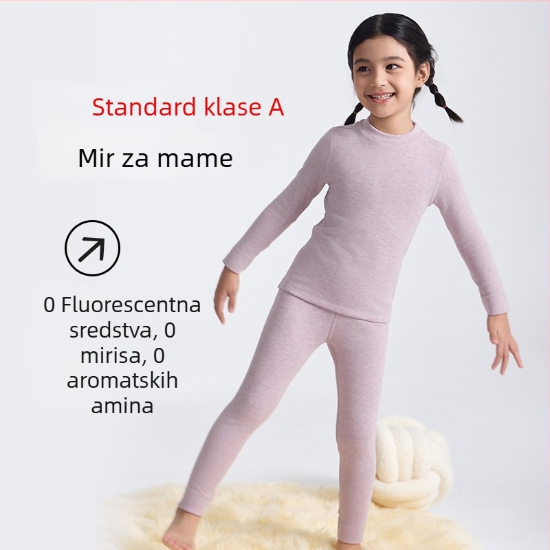 Derong dječji termalni komplet donjeg rublja, s flisom, debelim akrilnim materijalom, okrugli ovratnik, dugi rukavi i hlače, unisex