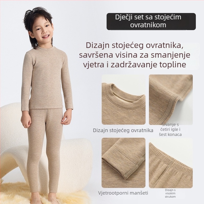 Derong dječji termalni komplet donjeg rublja, s flisom, debelim akrilnim materijalom, okrugli ovratnik, dugi rukavi i hlače, unisex