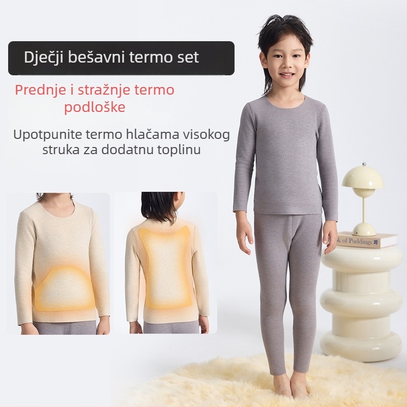 Derong dječji termalni komplet donjeg rublja, s flisom, debelim akrilnim materijalom, okrugli ovratnik, dugi rukavi i hlače, unisex