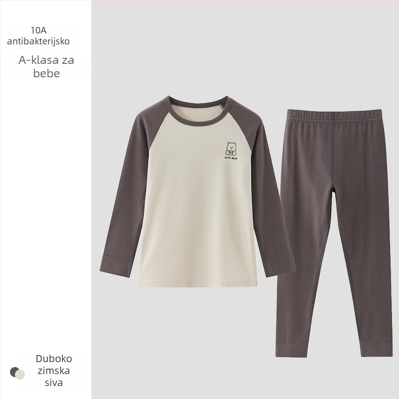 Derong dječji termalni komplet donjeg rublja, s flisom, debelim akrilnim materijalom, okrugli ovratnik, dugi rukavi i hlače, unisex
