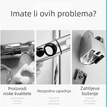 Podesivi nosač za tuš s podiznom šipkom, baza s fiksnim klipom, bez bušenja – srednji spoj