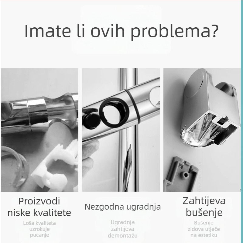 Podesivi nosač za tuš s podiznom šipkom, baza s fiksnim klipom, bez bušenja – srednji spoj