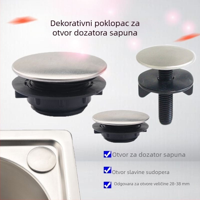 Poklopac od nehrđajućeg čelika za otvor sudopera s otvorom za dozator sapuna; dekorativni zatvarač za rupe u sudoperu, stil mramor/keramika