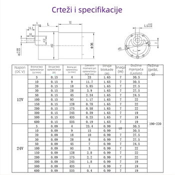 37GB520 Mikro DC motor s reduktorom – mini redukcijski motor za robotiku i male uređaje, 12V