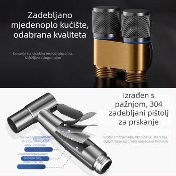 Meden set tuš slavine za toaletu s jednim priključkom i dvama izlazima, kutni ventili, dvostruka kontrola, visokotlačni kupaonski faucet