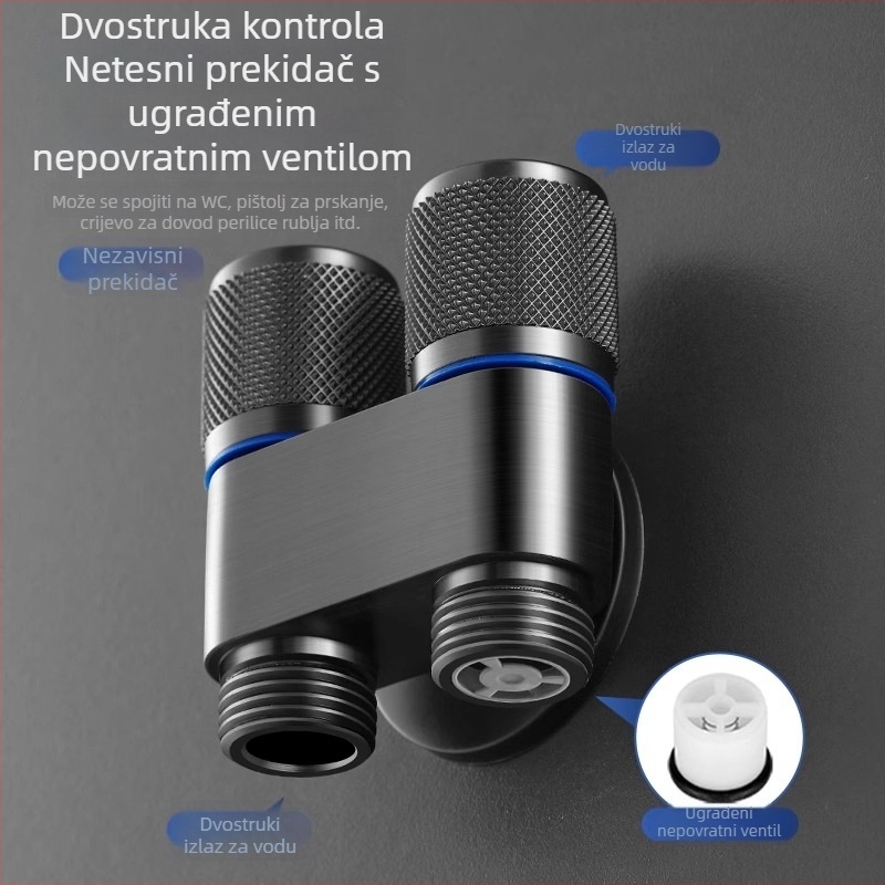 Meden set tuš slavine za toaletu s jednim priključkom i dvama izlazima, kutni ventili, dvostruka kontrola, visokotlačni kupaonski faucet