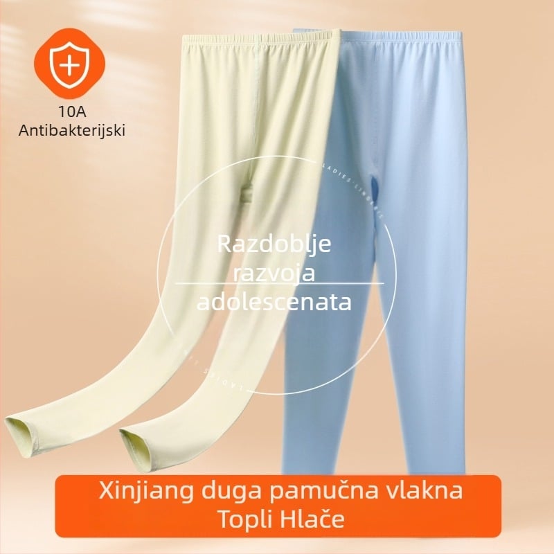 Dječje pamučne termo hlače, klasa A, tanak osnovni sloj za proljeće i jesen, antibakterijske 10A, opušteni kroj, skraćena dužina za 7-12 godina